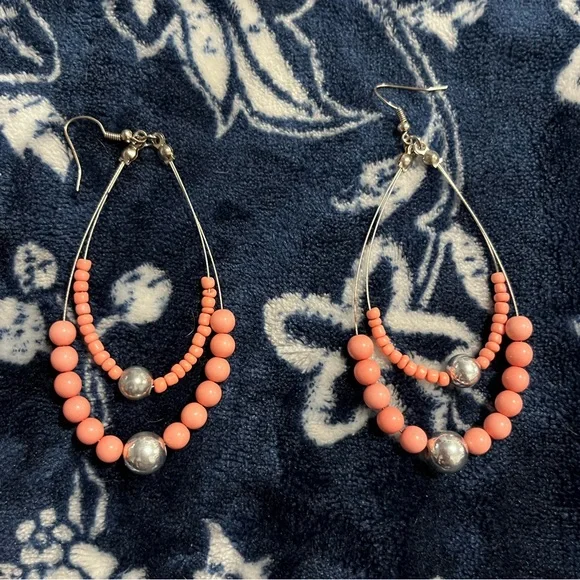 NEW! Handmade Silver Beaded Hoop Earrings - Picture 1 of 4